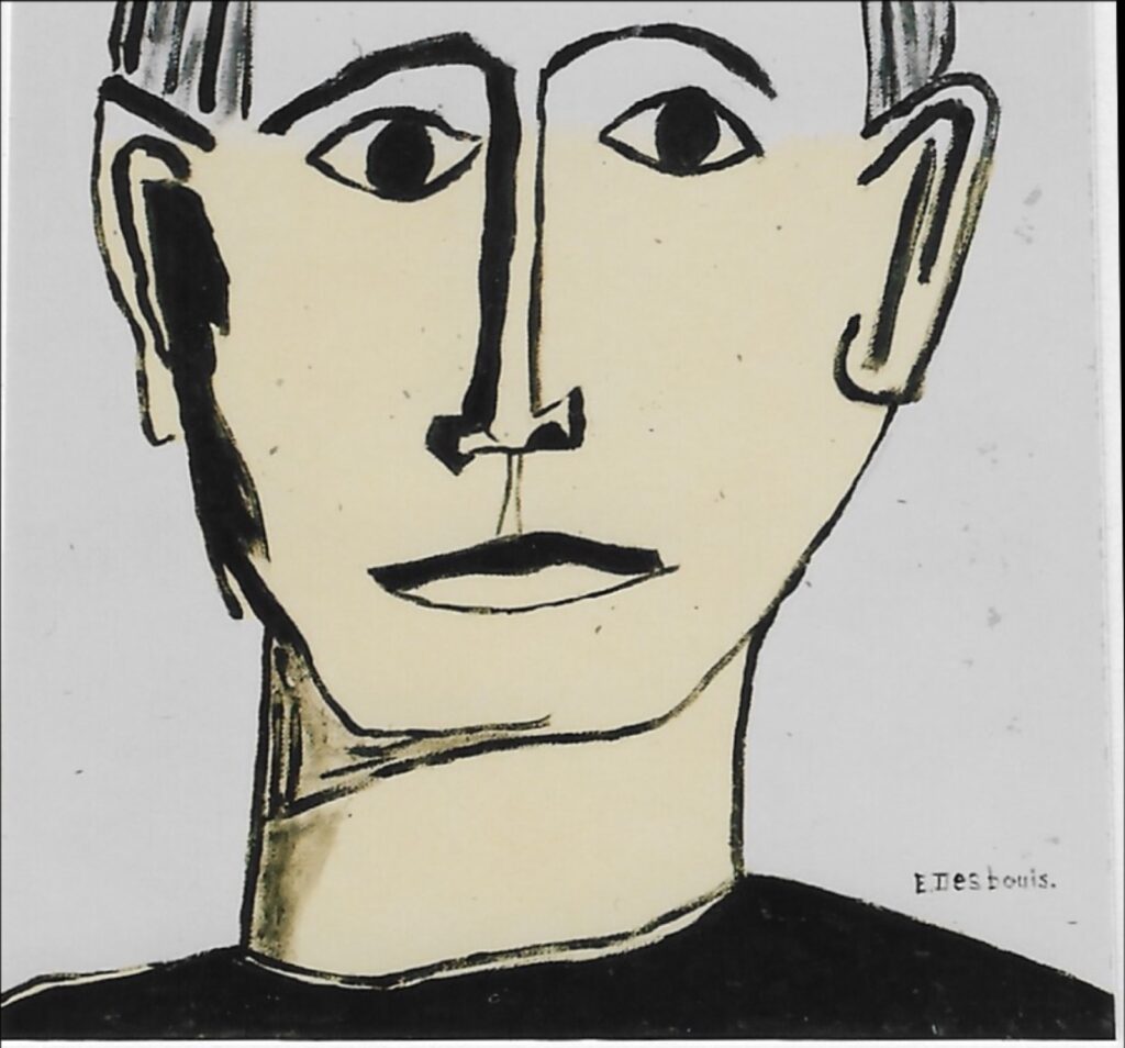 Portrait de face, bas du visage jaune, front blanc