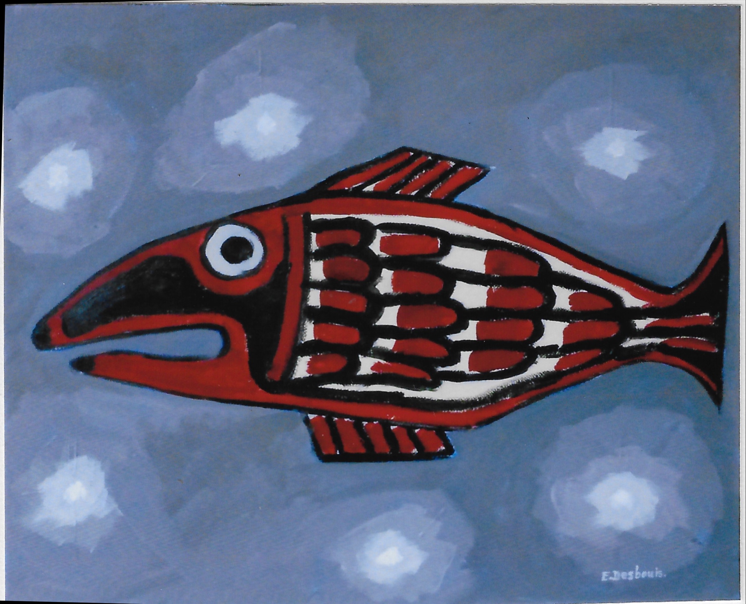 Poisson rouge et noir sur fond bleu