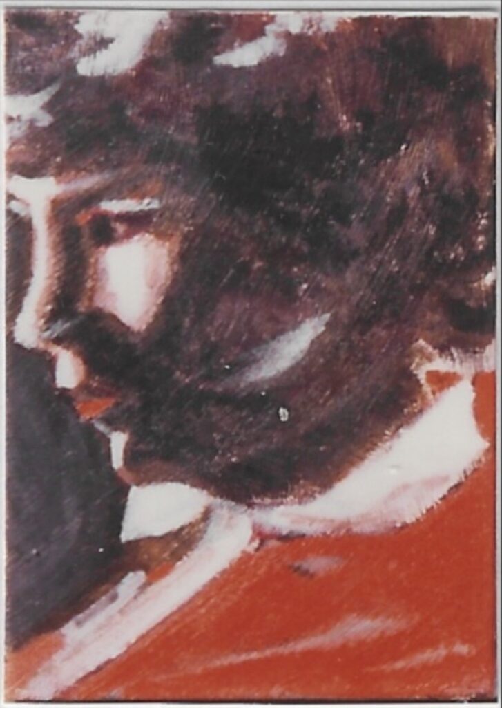 Portrait enfant de profil, visage dans l’ombre, col blanc et pull rouge vif