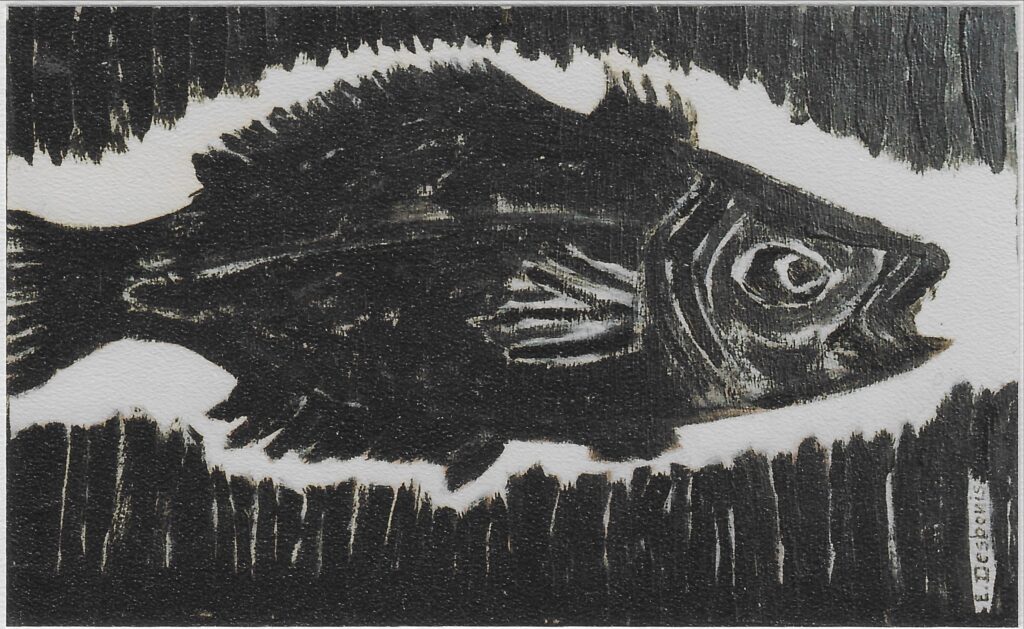 Poisson noir sur fond noir, halo blanc autour de lui