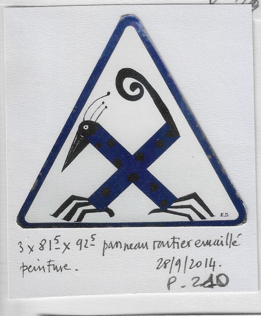 , contour bleu, crois bleue qui sert de corps à un oiseau à grandes pattes et queue en volute